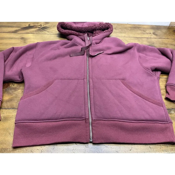 Athleta Cozy Reversible Sherpa Jacket Maroon Size Large - Picture 2 of 11